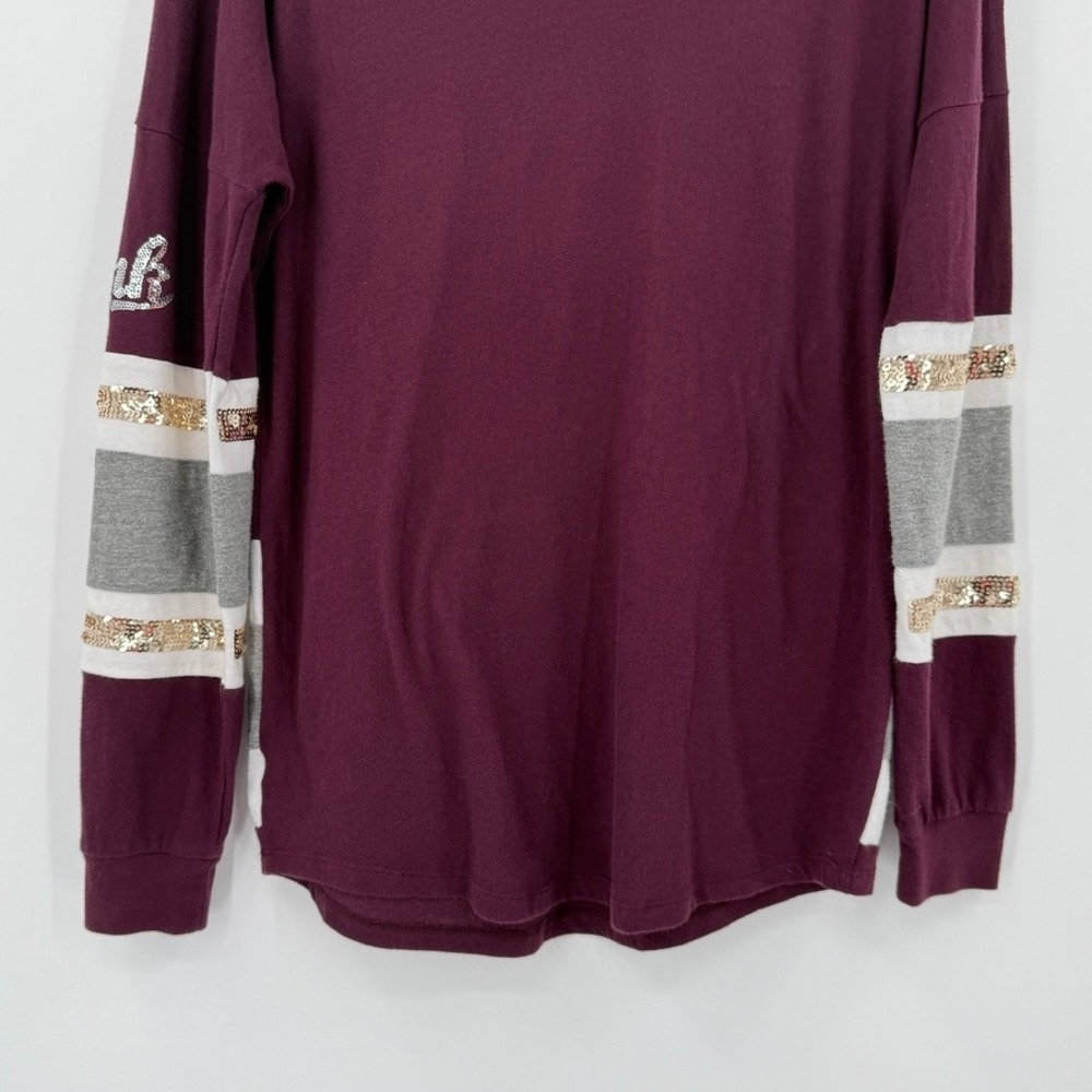 PINK Victoria's Secret Sequins V‎ Neck Long Sleeve Sweatshirt Burgundy XS - Picture 15 of 16